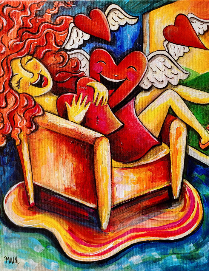 Tackled By Love ❤️ Original Painting 11x14