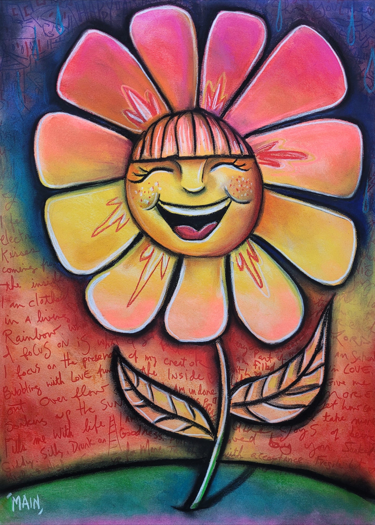 Happy Flower π Original Chalk Pastel