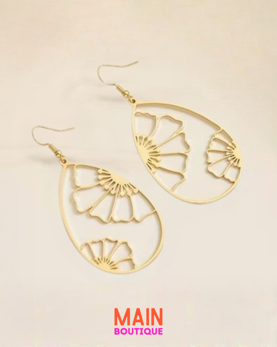 Golden Teardrop Flower Earrings