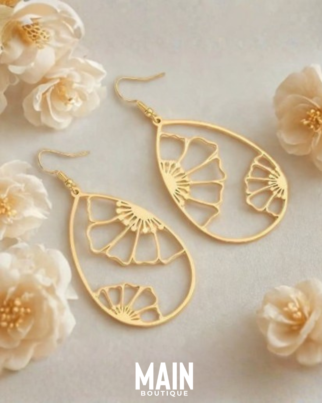 Golden Teardrop Flower Earrings