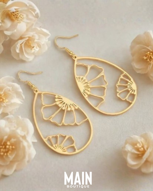 Golden Teardrop Flower Earrings