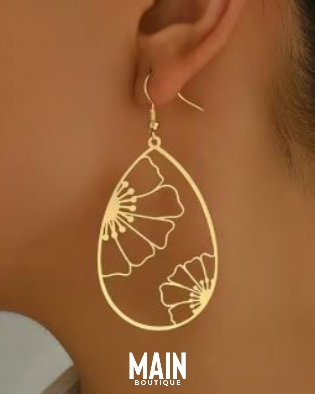 Golden Teardrop Flower Earrings