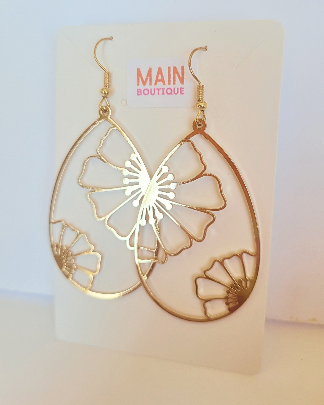 Golden Teardrop Flower Earrings